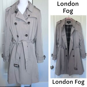 London Fog Women's Classic Trench Coat Zip out Plaid Lining Washable Sz Large